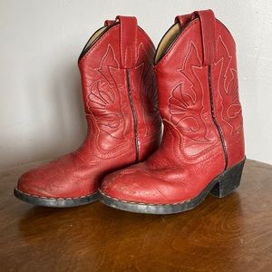 Kids Cowboy Boots, leather, red , size 10